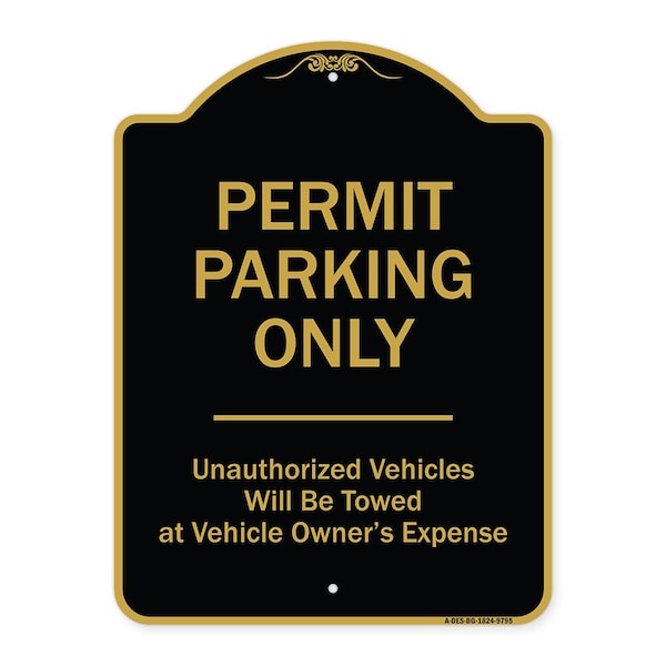 Designer Series-Permit Parking Only Unauthorized Vehicles, 24" x 18", BG-1824-9795